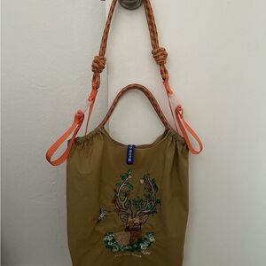 Embroidered Brown Tote Bag with Floral Design